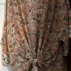 Max Studio Floral Blouse in Pink and Green